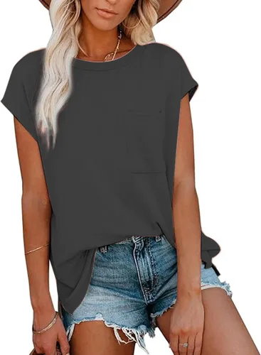 Vista 35 de CNFUFEN Camisetas de manga corta/larga para mujer, a la moda, casual, de verano, ligeras, sólidas, de moda