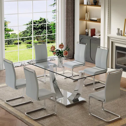 Vista 24 de Mesa de comedor moderna para mesa de comedor de mármol sintético de 4/6, 63 pulgadas, mesa de cocina rectangular, mesa de cocina y comedor de fácil
