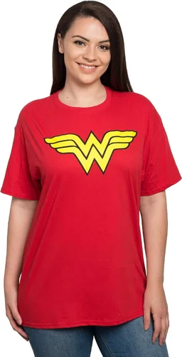 Vista 2 de DC Comics Wonder Woman - Camiseta de talla grande con logotipo estampado gráfico de disfraz 100% algodón