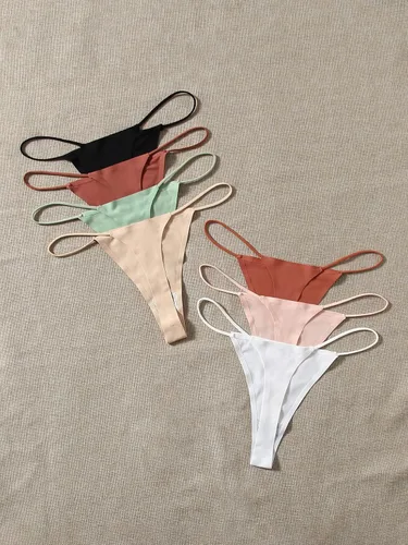 Vista 2 de SHENHE Ropa interior sin costuras de 7 piezas para mujer, tangas invisibles con espalda en T