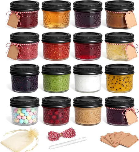 Vista 29 de Mini tarros Mason de 4 onzas, paquete de 4 frascos de gelatina de boca regular con tapas