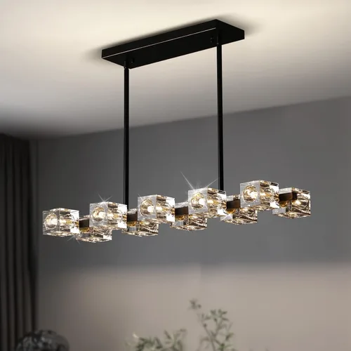 Vista 11 de Lámpara de techo moderna de cristal, lámpara de techo semiempotrada con 4 luces, candelabros Sputnik negros y dorados para dormitorio, comedor