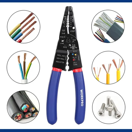Vista 8 de WORKPRO Juego de pelacables, pelacables multiherramienta de 8 pulgadas y juego de pelacables autoajustable de 8 pulgadas para pelar, cortar