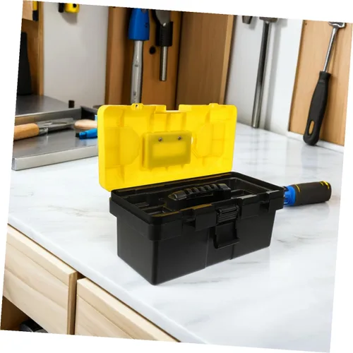Vista 5 de Caja de herramientas apilable de plástico resistente con asa y candado, caja de transporte para electricista para almacenamiento de herramientas