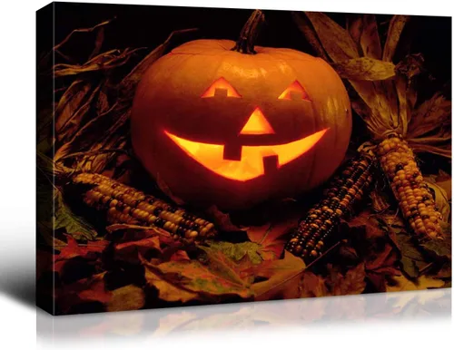 Vista 30 de Denozer - Decoración de pared de calabaza de Halloween, pósteres de regalo, decoración del hogar, arte de pared, imágenes en lienzo HD, estiradas