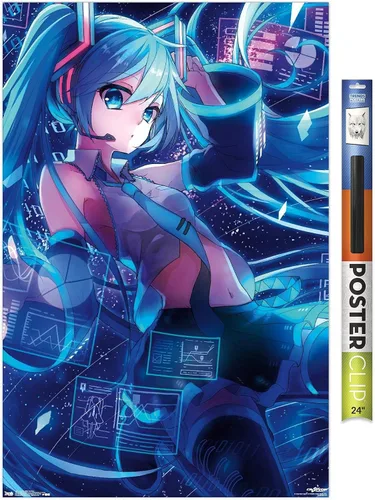 Vista 17 de Trends International Hatsune Miku - Póster de pared con pantallas, 14.725 x 22.375 pulgadas, versión enmarcada de madera de granero