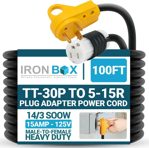 Vista 29 de IronBox Electric TT-30P a TT-30R - Adaptador y extensión - 30A, 125V, 10/3 SOOW - Cable adaptador de conector de enchufe resistente, cable
