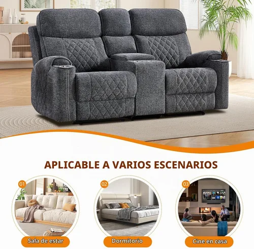 Vista 7 de EBELLO Sofá reclinable eléctrico de tela, sofá reclinable de dos plazas con portavasos, puertos de carga USB tipo C y espacio de almacenamiento, 2