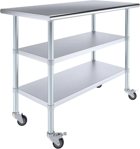 Vista 31 de AmGood Stainless Steel Work Table with 2 Shelves and Casters Metal Utility Table On Wheels