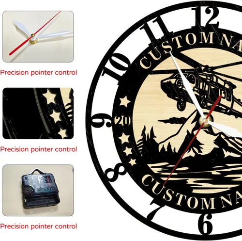 Vista 4 de Geek Alerts Reloj de pared de madera de helicóptero Black Hawk