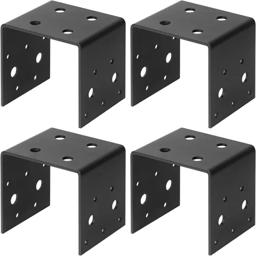 Vista 4 de 4 PCS soportes de base de medio poste negros, compatible con conector de anclaje de poste de 4 x 4, soportes colgantes para viguetas de marco
