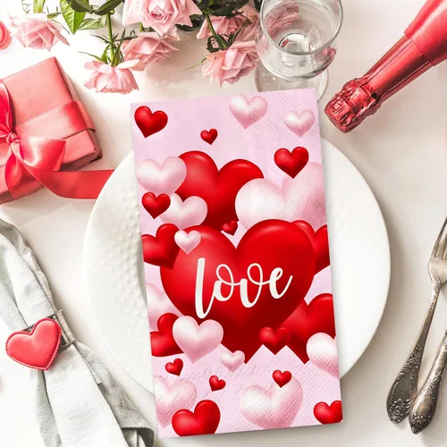 Vista 3 de AnyDesign - Paquete de 100 servilletas de papel desechables para el día de San Valentín, color rojo, rosa, corazón, globo, servilletas de papel