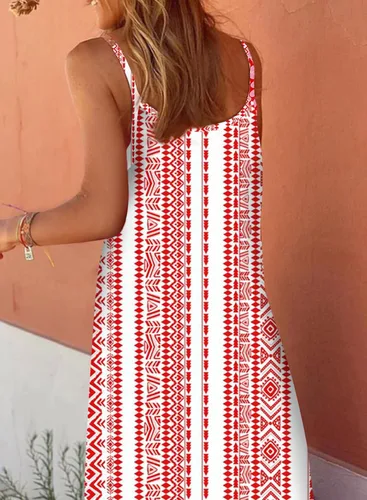 Vista 3 de Dokotoo Vestidos de verano para mujer 2024 con tirantes delgados, cuello redondo, fruncido y volantes, vestido largo bohemio