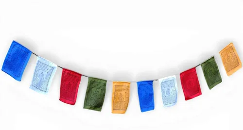 Vista 3 de Banderas de oración tibetanas Tara verdes hechas a mano con traducción al inglés (9 x 12 pulgadas)