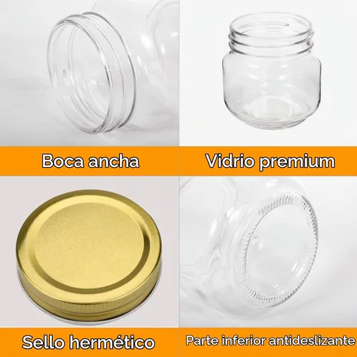 Vista 3 de Tarros de vidrio de 8 onzas con tapas, tarros de masón de boca regular para almacenamiento, tarros de conservas para caviar, hierbas, gelatina