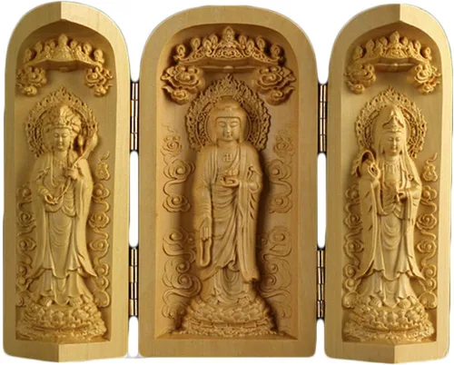 Vista 8 de Caja de oración de budismo tibetano tallado en madera de boj natural (1000 brazos Avalokiteshvara Diosa)