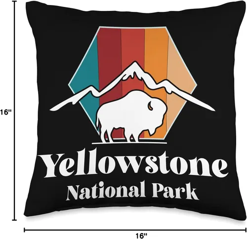 Vista 4 de Yellowstone Volcano National Park Wyoming Souvenir Yellowstone Mountain Buffalo National Park Wyoming - Almohada de recuerdo, 16 x 16 pulgadas