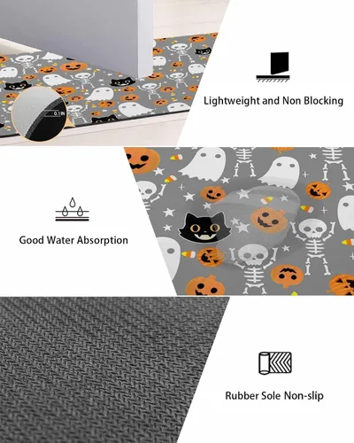 Vista 3 de Tapete de baño gris de Halloween para bañera, antideslizante, de secado rápido y absorbente, tierra de diatomeas, fregadero, dormitorio, cocina