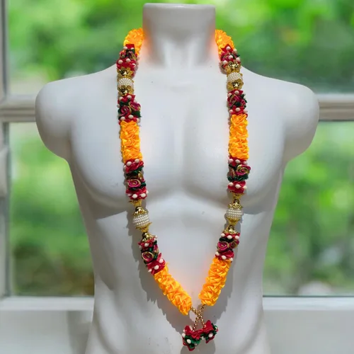 Vista 2 de Guirnalda de flores artificiales para Diwali Puja Idol Dios adoración artículos 21 pulgadas, Cinta, Sin gemas.