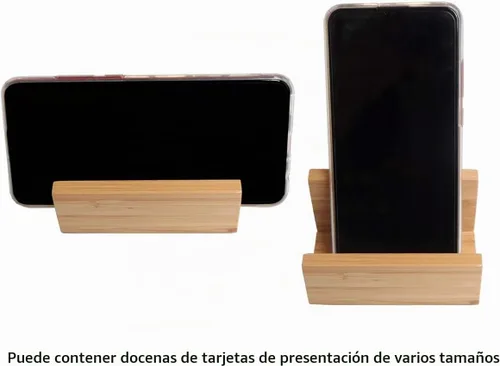 Vista 4 de Paquete de 1 soporte de madera de bambú para tarjetas de visita de escritorio para escritorio, soporte de exhibición de tarjetas de visita