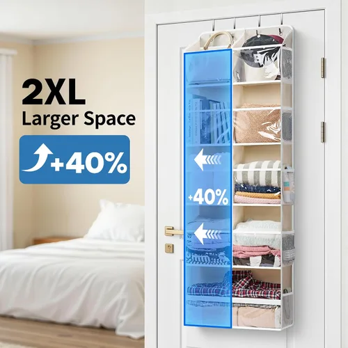Vista 3 de JARLINK Over the Door Organizer Storage, 5-Tier Extra Large Hanging Storage with 10 Mesh Pockets, 100 lbs Capacity Behind Door Storage for Bedroom