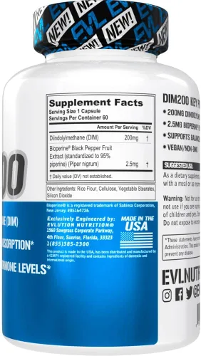 Vista 2 de EVL - Suplemento de diindolilmetano para hombres, DIM avanzado de 200 mg con bioperina Dim Plus para una mayor absorción, suplemento de equilibrio