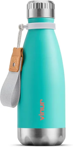 Vista 26 de VINUR Botella de agua para niños, 9 onzas, acero inoxidable, doble pared, aislada al vacío, botella de agua para la escuela, frasco en forma de cola