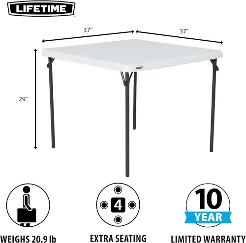 Vista 14 de LIFETIME 80783 Mesa Plegable Cuadrada de Grado Comercial de 37 Pulgadas para Cartas, Granito Blanco