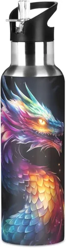 Vista 17 de Purple Dragon Botella de Agua para Niños Aislada Deportiva al Vacío de Acero Inoxidable con Tapa de Pajita y Asa 20 oz a001