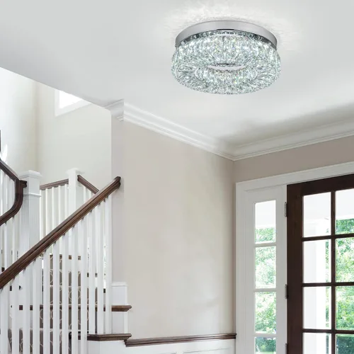Vista 3 de Lámpara de Araña LED de Cristal de 11.8", Luminaria de Techo de Montaje al Ras, Lámparas de Araña Modernas para Dormitorios, Comedor, Pasillo, 6500K