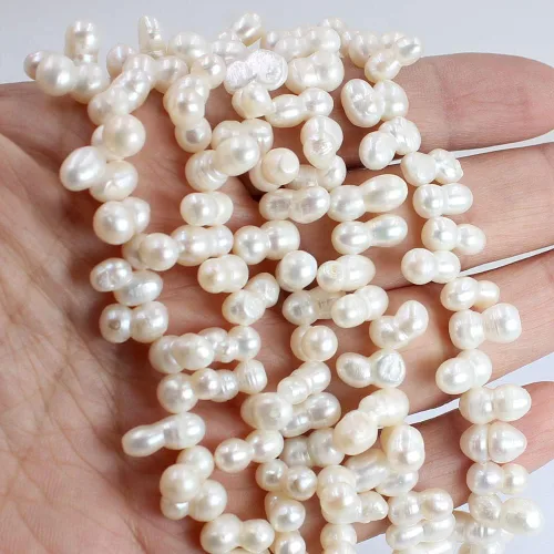 Vista 6 de Joyería de 0.236 x 0.472 pulgadas con forma de cacahuete perforada lateral blanca perlas de agua dulce para collar, pulsera, aretes, hebra de 15