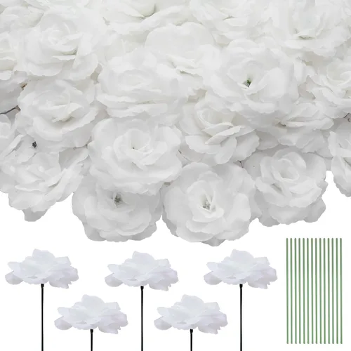 Vista 10 de Eternal Blossom 50 piezas de rosas negras artificiales, flor artificial con tallo, ramo de rosas para decoración, 3 pulgadas de flor falsa de seda