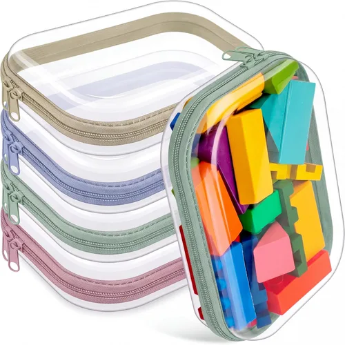 Vista 45 de Hoolerry 4 piezas de estuches rígidos transparentes con cremallera, bolsas de maquillaje, estuche de plástico para lápices, contenedores de caja