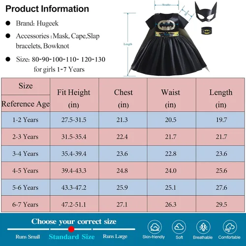 Vista 6 de Hugeek Hero Princess Costume for Girls Dress Outfits Fancy Birthday Halloween Party Cosplay Dress Up (black, 5-6 Years)