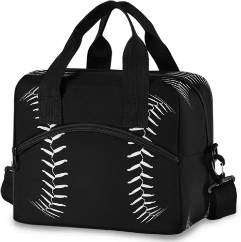 Vista 26 de Bolsa de Almuerzo Aislada de Leopardo Negro Estampado de Piel Animal Enfriadora Reutilizable Tote Box con Correa para el Hombro para Trabajo Picnic