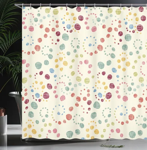 Vista 3 de Ambesonne Cortina de ducha de arte moderno, diseño de lunares grunge, diseño retro y nostálgico estético, juego de decoración de baño de tela