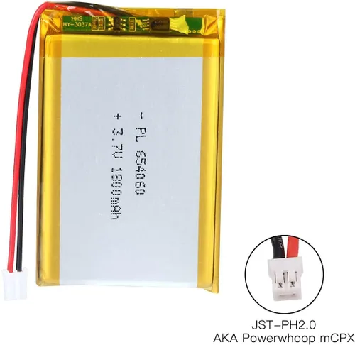 Vista 2 de 3.7V 1800mAh 654060 batería de iones de polímero de litio batería recargable Lipo con conector de paso de PH 0.079 in