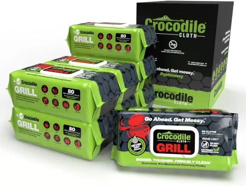 Vista 8 de Crocodile Cloth Grill - 80 toallitas de limpieza a base de plantas (15 x 10 pulgadas). Seguras en la piel y en múltiples superficies. Infundidas