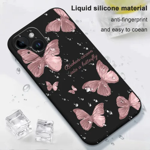 Vista 6 de LEECG Funda para iPhone 15, diseño de mariposa lateral, delgada, suave, protectora para iPhone 15, color negro mariposa