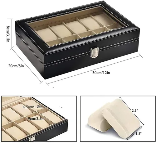 Vista 5 de Caja de reloj vitrina organizador de joyas con tapa de vidrio