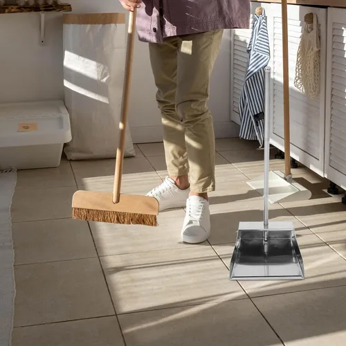 Vista 8 de Lurrose Recogedor vertical con mango largo, pala de basura de gran capacidad para limpieza del hogar, agarre ergonómico, diseño resistente al