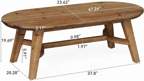 Vista 2 de LITTLE TREE Mesa de centro ovalada, mesa de sala de estar de madera real