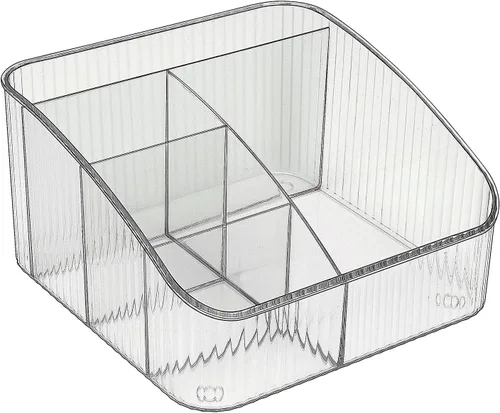 Vista 2 de JessLab Organizador de maquillaje, organizador de cuidado de la piel de PET con 5 compartimentos, organizador de maquillaje para escritorio, Gris