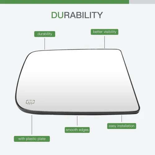 Vista 6 de SCITOO Espejo retrovisor lateral de vidrio para pasajero derecho para 2010-2019 para Dodge RAM 1500 W/Cromado calefactable, espejo exterior