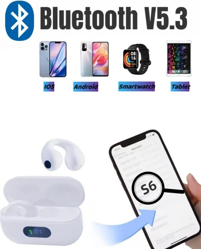 Vista 2 de Tayogo Auriculares inalámbricos abiertos con clip de oreja con micrófono, Bluetooth V5.3, 80 horas de reproducción con estuche de carga para correr