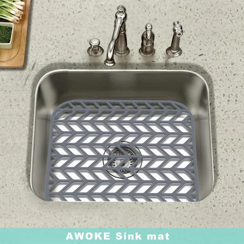 Vista 5 de AWOKE Protectores de fregadero para fregadero de cocina, tapete de fregadero de 12.25 x 11.5 pulgadas, resistente al calor, alfombrilla de silicona