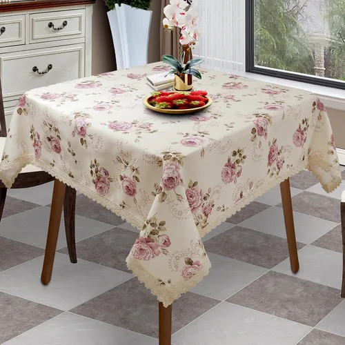 Vista 2 de Mantel cuadrado con estampado floral de 38 x 38 pulgadas, resistente a las manchas e impermeable, para cocina, comedor, interior y exterior