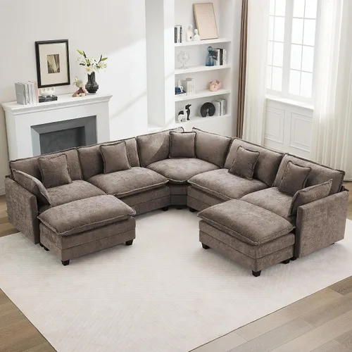 Vista 47 de Sofá modular en forma de nube de 113 pulgadas, sofás de asiento profundo de gran tamaño para sala de estar, sofá modular tapizado de chenilla
