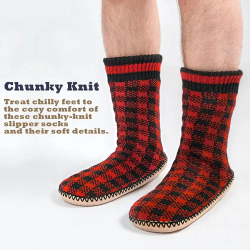 Vista 2 de Cozylook Calcetines tipo pantufla para hombre, con forro polar, suela antideslizante, para invierno, suaves, gruesas, acogedoras, cálidas, peludas