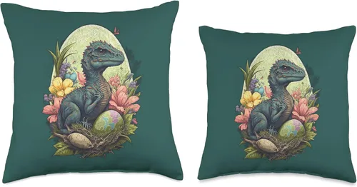 Vista 3 de Raptor, T-rex Bunny Ears Egg Easter Day Dinosaur Almohada para niños Dino
